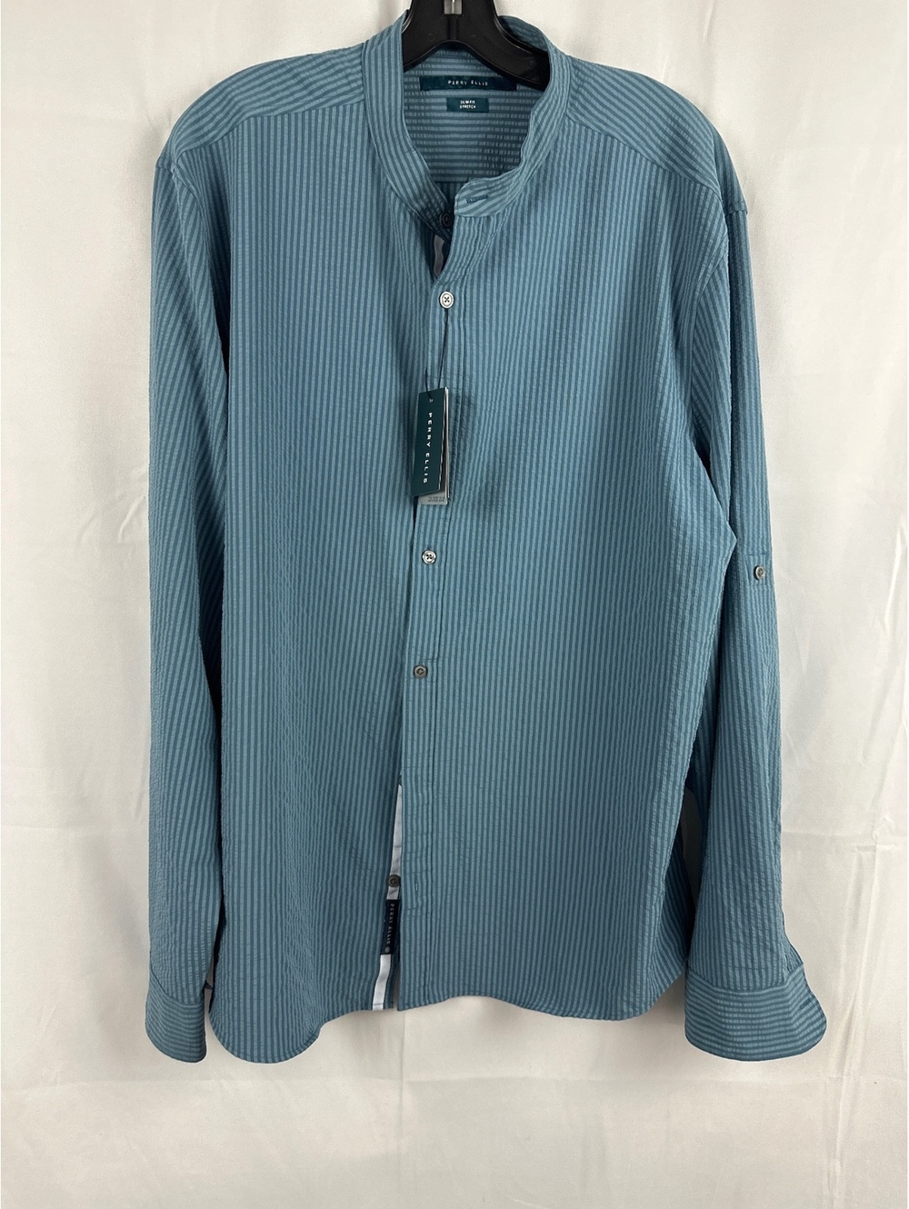 Perry Ellis Slim Fit Stretch Copen Blue Shirt XXL NWT